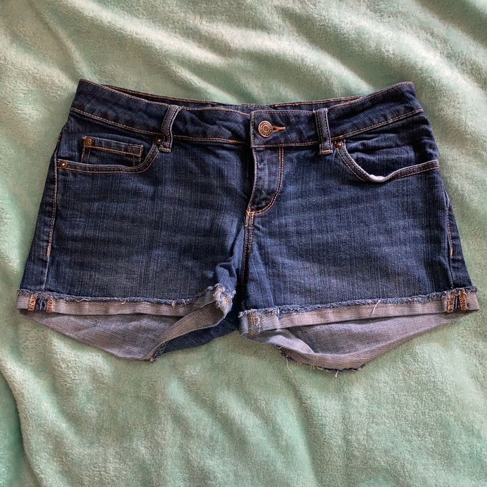 Garage dark wash jean shorts